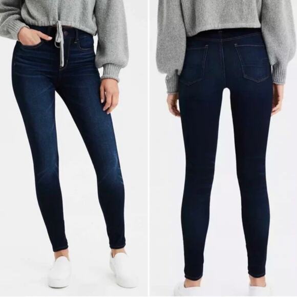 American Eagle Dark Wash High Rise Skinny Jeans Size 0 Long 0L High Waist Jeans - Picture 1 of 5